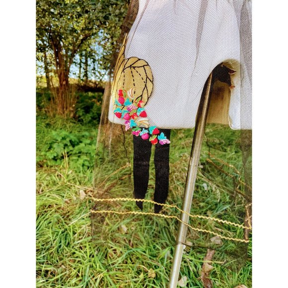 Vintage Hostess Net Half Apron Cornucopia with fruit buttons - Picture 8 of 12